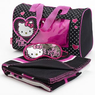 3 Pc Hello Kitty Sanrio 16 " Overnight Slumber Bag Fleece Blanket Duffle Mask Nwt