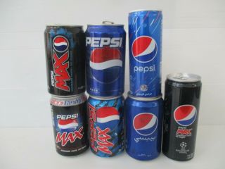 Pepsi Cola :7 X 330ml Empty Cans,  Different Years,  Israel,  Egypt & Gaza Stripe
