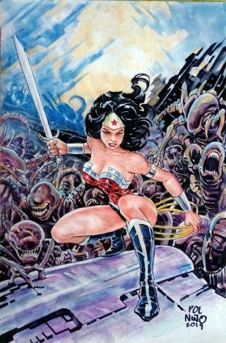 Wonder Woman And Capt.  Marvel Art Pin Up By Pol Nino - 08 12 " X 18 "