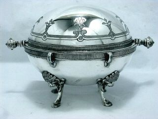 1880 Eastlake Neoclassic Gargoyle Wilcox Silver Quadruple Dome Butter Dish