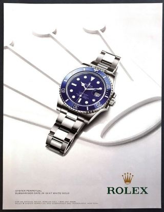 2014 Rolex Oyster Perpetual Submariner Date Watch Photo White Gold Print Ad 2
