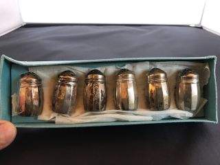 6 Sterling Silver Small Mini Salt And Pepper Shaker 12 Panel Lined