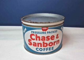 Vintage Chase & Sanborn Coffee Tin Can One Pound Kitchen Restaurant Decor 2
