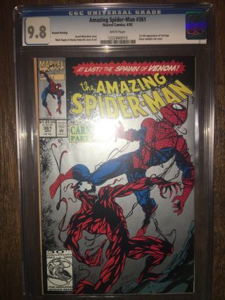 The Spider - Man 361 Cgc 9.  8 1st Carnage 2nd Printing White Pages