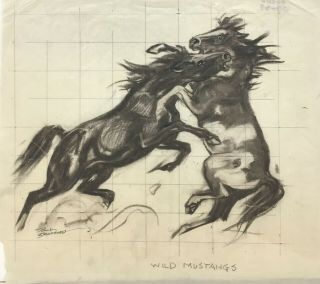 Paul Branson Wild Mustangs Sketch Signed Illustration Art Nr