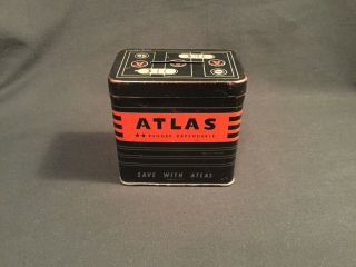 Vintage Atlas Batteries Advertising Tin Bank Service Station