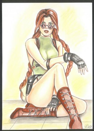 A02546 Lara Croft Art Drawing By Fakeev ⭐albertstonegallery⭐