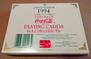 1994 Limited Edition Coca - Cola 2 Decks Playing Cards In Collectible Tin 2