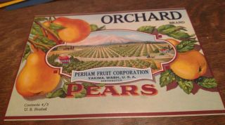 Orchard C1920 Pears Crate Label Perham Fruit Yakima Washington Early Litho
