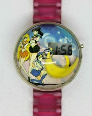 Vintage Sailor Moon Bubble Watch Collectible Rare Pink Version W/ Floating Moon