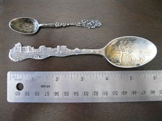 2 Antique Sterling Silver Souvenir Spoons Atlantic City Jersey & Los Angeles