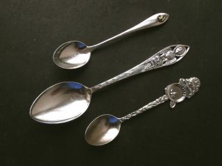 3 Different Vintage Alaska Souvenir Spoons - Sterling Silver,  One W/ Gold Nugget