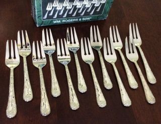 Wm Rogers Silver - Plated " Enchanted Rose " Salad Forks Box Of 12