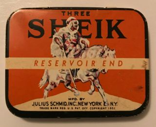 Three Sheik Reservoir End Condom Tin W/2 Orig Condoms Julius Schmid York Ny