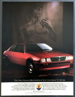1986 Maserati Biturbo Coupe Photo " Drive Italian Masterpiece " Vintage Print Ad