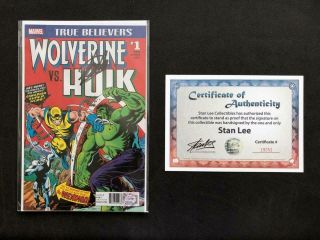 Wolverine Vs Hulk 1 Signed Stan Lee W/coa 181 Reprint True Believers Milestone