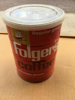 Vintage Folgers Coffee Regular Grind 1 Lb Metal Can With Lid