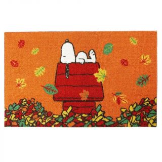 Peanuts Snoopy On Dog House With Falling Leaves Fall Floor Mat Accent Rug