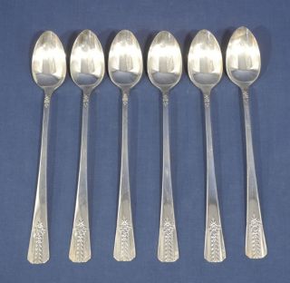 6 Vernon Silver Plate Oneida Silverplate Romford 1939 Iced Tea Spoons 7 - 1/2 "