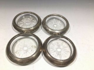 Set Of 4 Glass Coasters W/sterling Rim Franklin Whiting And Co.