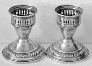 Vtg N S Co Sterling Silver Weighted Candle Stick Holders Hurricane Candlesticks