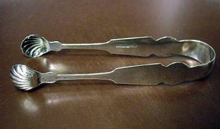 Platt & Brothers 6 1/2 " Coin Silver Tongs W/ Shell Ends 42.  7 Grams Ca 1840