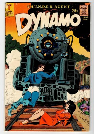 T.  H.  U.  N.  D.  E.  R.  Agent Dynamo 4 - Wood Cover & Art - Vg,  Tower 1967 Vintage Comic
