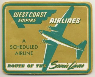 1940s Airline Luggage Label West Coast Airlines