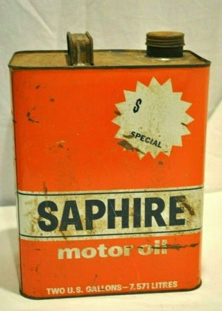 Vintage Gulf Saphire Motor Oil Can 2 Gallon Orange Tin Oil Can Empty 1960’s