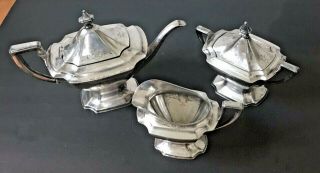 Antique Chippendale Tea Pot Set Creamer Sugar Bowl Wd Smith Silver Co Pat 1914