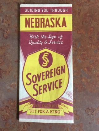 1935 Nebraska Road Map Sovereign Service Oil Map