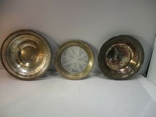 Vtg Sterling Silver And Glass 5 1/2 " Wine Coaster,  2 Silver Plate Bowls