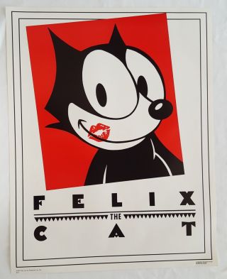 Rare.  Vintage Felix The Cat " Kiss " Cartoon Poster 22x28 " Art Deco 80s (1987)