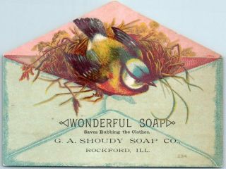 Rockford Illinois Advertising Trade Card " Wonderful Soap " Ga Shoudy Soap Co 1890