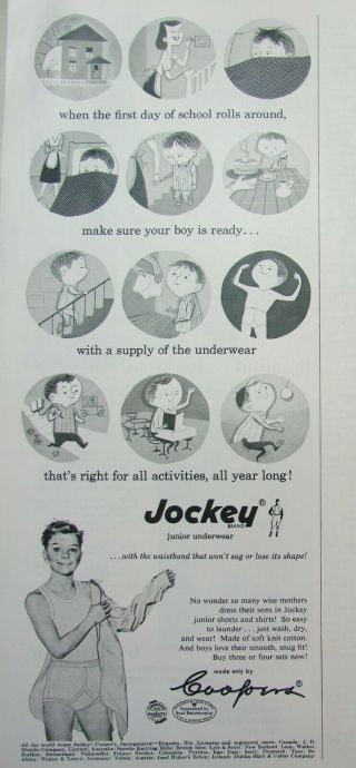 1954 Little Boy Jockey Jr Underwear Ready For First Day Of School Activities Ad