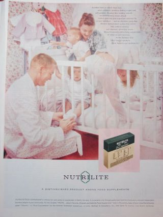 1956 Little Girl In Underwear,  Boy In Pajamas,  Kids Climb In Crib Nutrilite Vtg Ad
