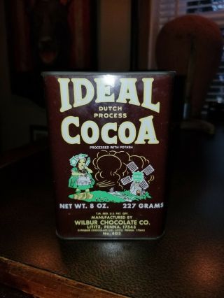 Vintage Ideal Cocoa Tin Can With Lid.  Graphics Includes Recipes Wilbur Choc