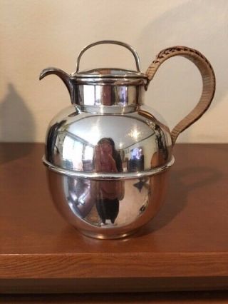 Vintage Reed & Barton Sterling Silver Plated Creamer Pitcher W/braided Bamboo Ha