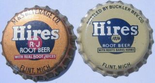 Hires R - J Flint,  Mich & 1876 Flint,  Mich Root Beer Soda Bottle Caps; Cork