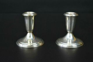 Vintage Pair 3 1/2 Inch Tall Crown Sterling Weighted Candle Stick Holders