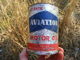 Vintage Atlantic Aviation Airplane Motor Oil Can - Cardboard 1970 