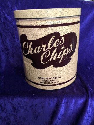Charles Chips Brand (9 5/8 " Tall Collector Tin - Metal? Storage Box Container Only