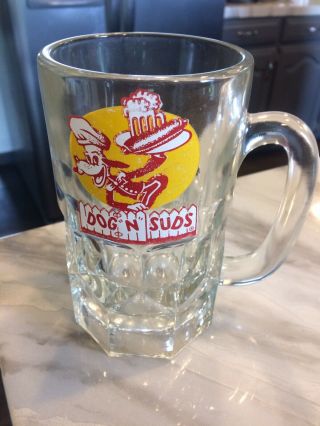 Vintage 1950’s Dog N Suds Red And Yellow Logo Root Beer Glass Mug - Htf Design