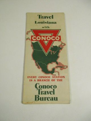 Vintage Conoco Louisiana State Highway Gas Station Road Map 1934 Est Pop - Box C7