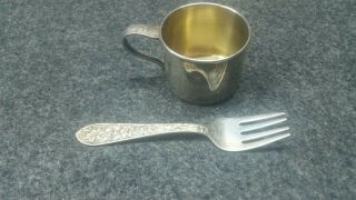 Frank M Whiting Sterling Baby Fork,  Wallace Sterling Baby Cup