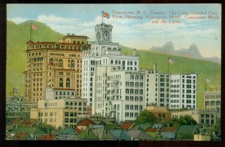 1915 Vancouver,  Canada - The Lion Guarded City View W/vancouver Hotel Postcard