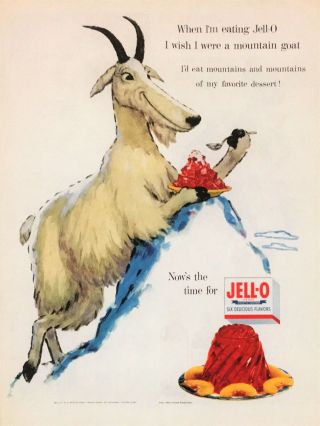 1955 Jell - O Jello Goat Eating Mountain Vintage Color Art Print Ad
