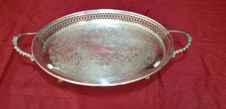 A Vintage Silver Plated Gallery Tray On Clawed Legs.  Made In Sheffield.