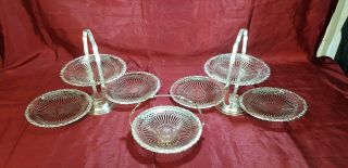 A Matching Silver Plated 3 Tier Cake Trays Plus Matching Dish.