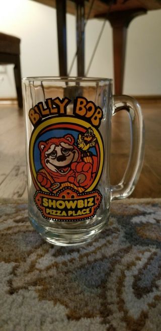 Vintage Showbiz Pizza Place Billy Bob Tall Heavy Glass Mug Stein - 5.  5 "